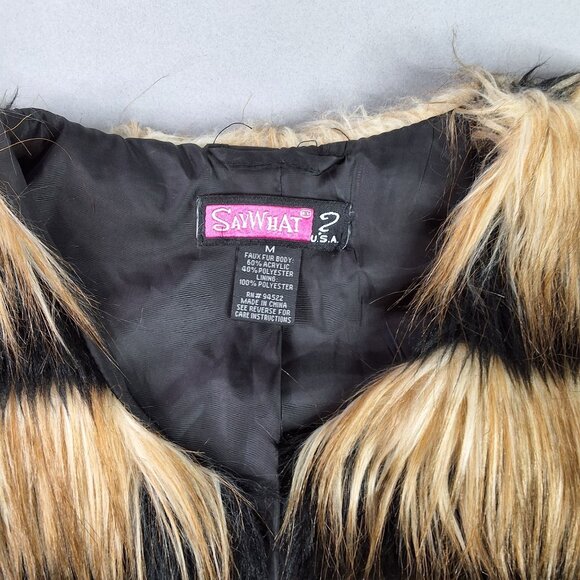 Faux Fur Striped Vest By Sawhat? Medium Black & Tan Lined Grunge Festival - Picture 4 of 8